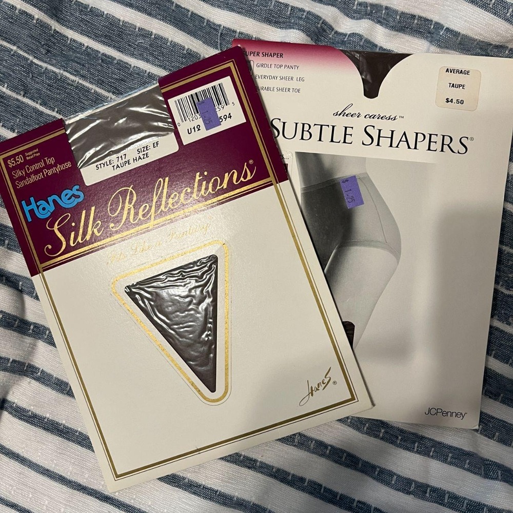 Vintage Hanes Silk Reflections & JCPenney Subtle Shapers Pantyhose Lot Taupe 2PK